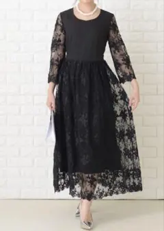 フォーマル　パーティー　ドレス　ワンピース　花柄　レース　刺繍　シースルー