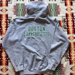 アメリカ古着 カレッジロゴ パーカー L グレー バックプリント