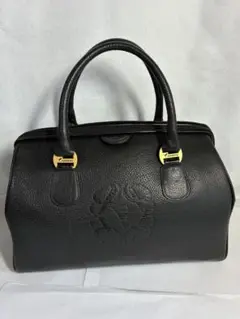 箱あり　ハンドバッグ　本革　カンガルー　型押しロゴ　男　女　黒　ボストンバッグ