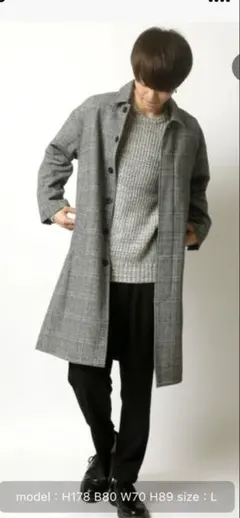 あ*き様 グレー チェック柄 ロングコート Lサイズ