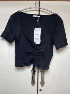 ZARA リブカットソー ブラック Lサイズのサムネイル
