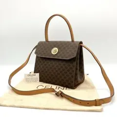 【CELINE】2wayバッグ　ハンドバッグ　マカダム柄　ゴールド金具　PVC