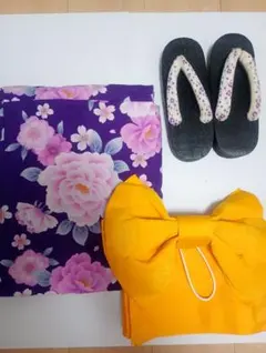 浴衣 帯 下駄 3点セット パープル 花柄