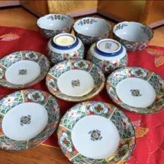 【未使用品】有田焼　仁祥窯　鍋島地紋　皿小付揃　木箱入り　小鉢と小皿10点セットのサムネイル