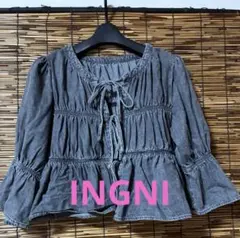 ☆【美品】INGNI フロントリボン 長袖ブラウス デニム調ブラック☆