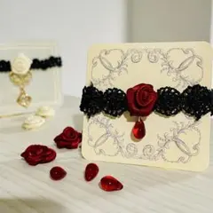 紅薔薇のレースチョーカー ハンドメイド【1点モノ】