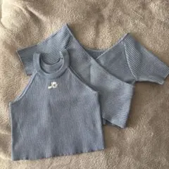 ラメニットクロストップスxアメスリキャミソールアンサンブル