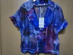花柄 　シースルー 半袖 トップス袖フリル　シルク100%新品