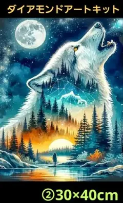 30×40cm②美しい月と風景と狼　ダイヤモンドアート　キット