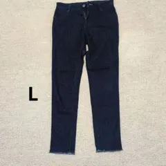 スキニーパンツ　ネイビー　裾フリンジ