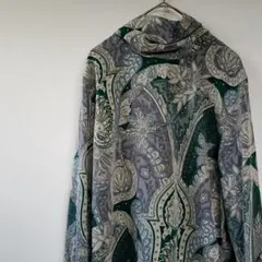 【美品】スノッブハウス 長袖ブラウス 幾何学 花柄 緑 タートルネック M 美品