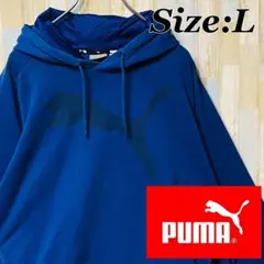 PUMA ロゴ プリント ラグラン パーカー ブルー カンガルーポケット