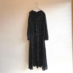 ニコアンド　シャツワンピース ドット　黒　M フレア　ウエストリボン ロング