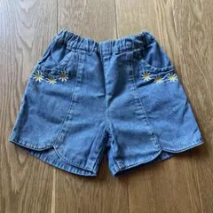 花柄刺繍付きデニムハーフパンツ