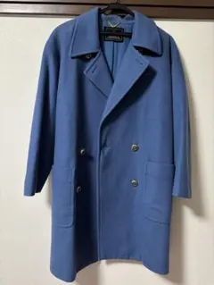 R*✩様 【美品】ロングコート 青 9号 ウール100% ダブルボタン レディー
