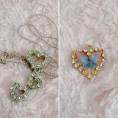 ハートモチーフ ネックレス＆蝶々モチーフペンダント 2点セット