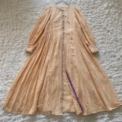 フリークスストア　インド強撚クレープ配色ワンピース　インド綿　オレンジ　刺繍