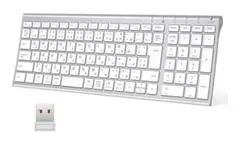 iClever ワイヤレスキーボード 薄型 静音 テンキー付き シルバーホワイト