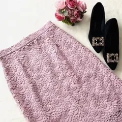★UNIQLO★美品★くすみピンク 花柄レース タイトスカートM 上品