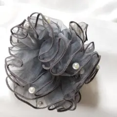 フリルパール付きグレーシュシュ★ヘアアクセサリー No.e426