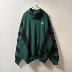 adidas　緑×黒　ハーフジップ　スウェット　古着