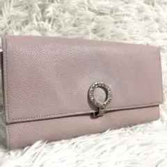 美品✨ブルガリ 長財布 ロゴサークル ビーゼロワン シボ革 シルバー金具 ピンク