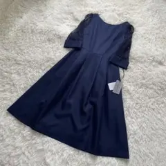 未使用品タグ付M【PourVous Aラインレーススリーブワンピース】