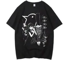 大人　おやすみプンプン キャラクタープリントTシャツ ブラック