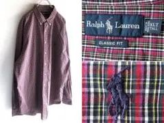 希少 90sビンテージ ラルフローレン ロゴ刺繍 チェックシャツ XLT