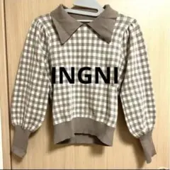 INGNI 襟付ギンガムニット ベージュ M