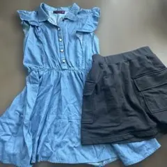 デニムワンピースとインパン付きスカート
