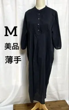 バンドカラーワンピース　M 薄手 訳あり美品 シャツワンピース七分袖