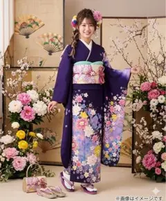 振袖 5点セット 正絹 花柄 青色 赤色 前撮り 成人式 結婚式 - メルカリ