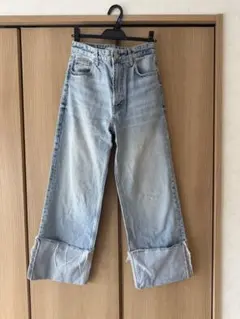 ZARA ライトブルー ワイドレッグ デニムパンツ