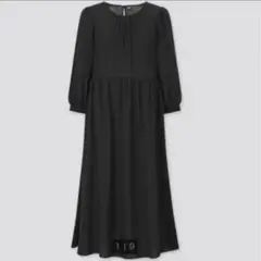 ユニクロ レーヨンジョーゼットフレアワンピース 7分袖S ブラック
