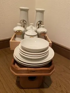 神具.陶器製・榊立.水玉 .瓶子.塩皿.米皿! 昭和レトロ!