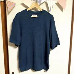 ☆最終値下げ☆ ダークブルー ワッフル編み 半袖ニット
