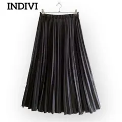 INDIVI レザープリーツスカート【38】ロング丈 ギャザー ゴムウエスト