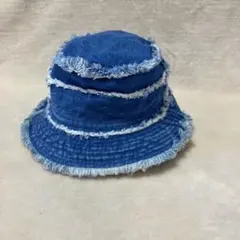 デニムフリンジ帽子　日本製　ブルー　バケットハット