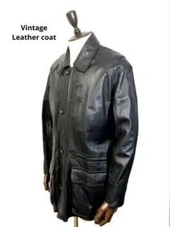 美品 ヴィンテージ レザー コート 羊革 ブラック カーコート ジャケット