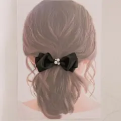 【ビジュー付サテンリボンバレッタ】ヘアアクセ　ハンドメイド　結婚式　高見え