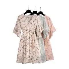 シフォンワンピース L 白 花柄 清楚 上品 ゆったりワンピ 透け感可愛い