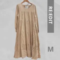 RE:EDIT ベージュ　ロング　ワンピース　長袖　M レディース　裏地あり