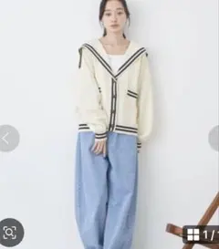 【earth music&ecology】セーラーニットカーディガン　アイボリー