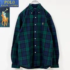 M相当　ポロラルフローレン　ブラックウォッチオックスフォードシャツ　ポニー刺繍