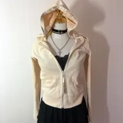 y2k姫ギャル ベロア ジップフードパーカー フェアリーグランジ