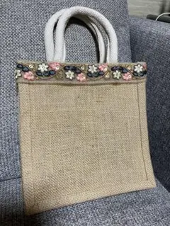 ジュート花柄刺繍エコバッグ
