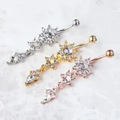 ボディピアス バナナバーベル 14G へそピ 花 ステンレス ジルコニア 1個