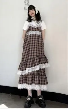 jouetie ジュエティ レースドッキングキャミワンピース ブラウン チェック