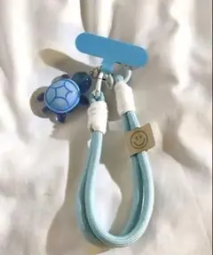 スマホハンドストラップ ブルー　亀さん